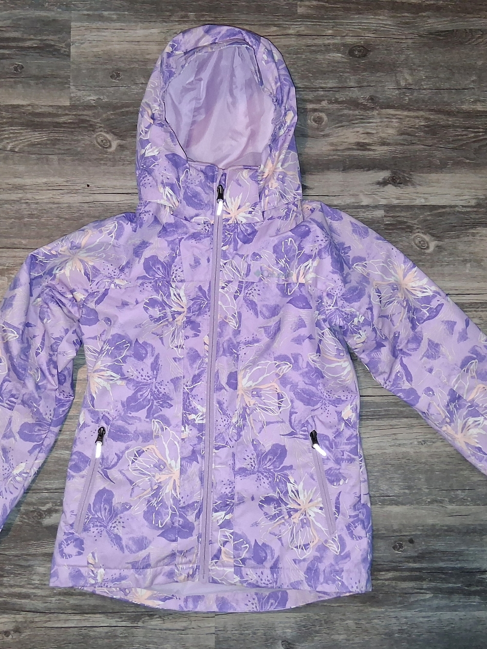 Columbia Girls' Lavender Floral Hooded Rain Jacket Size MEDIUM